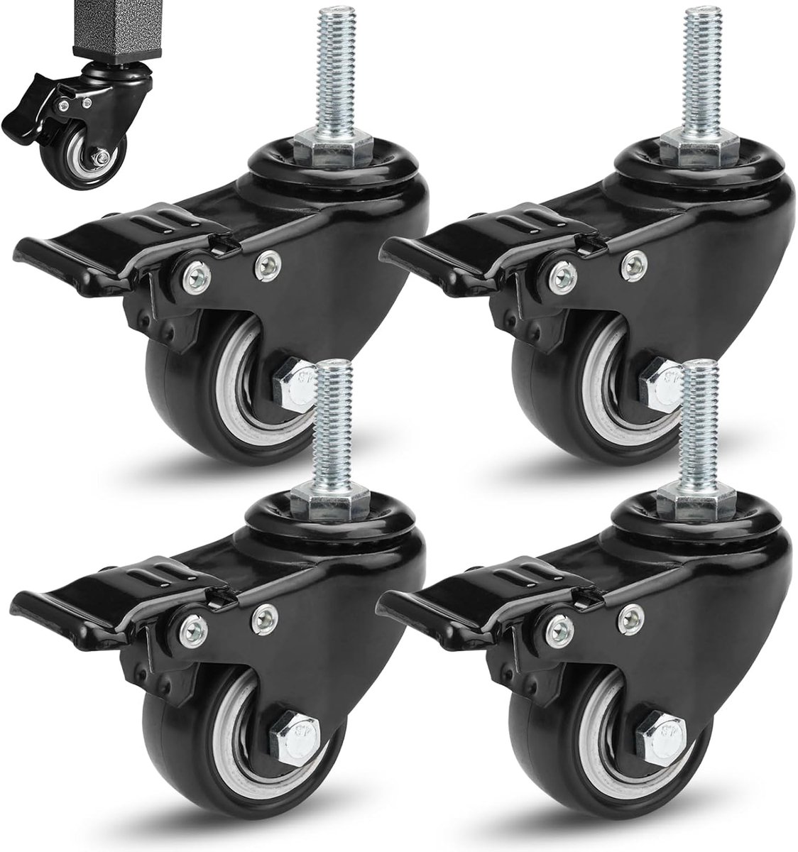 Meubelwielen 40 mm met rem - Zwart PVC - 360° draaibaar - Voor zware meubels - ShopVlot