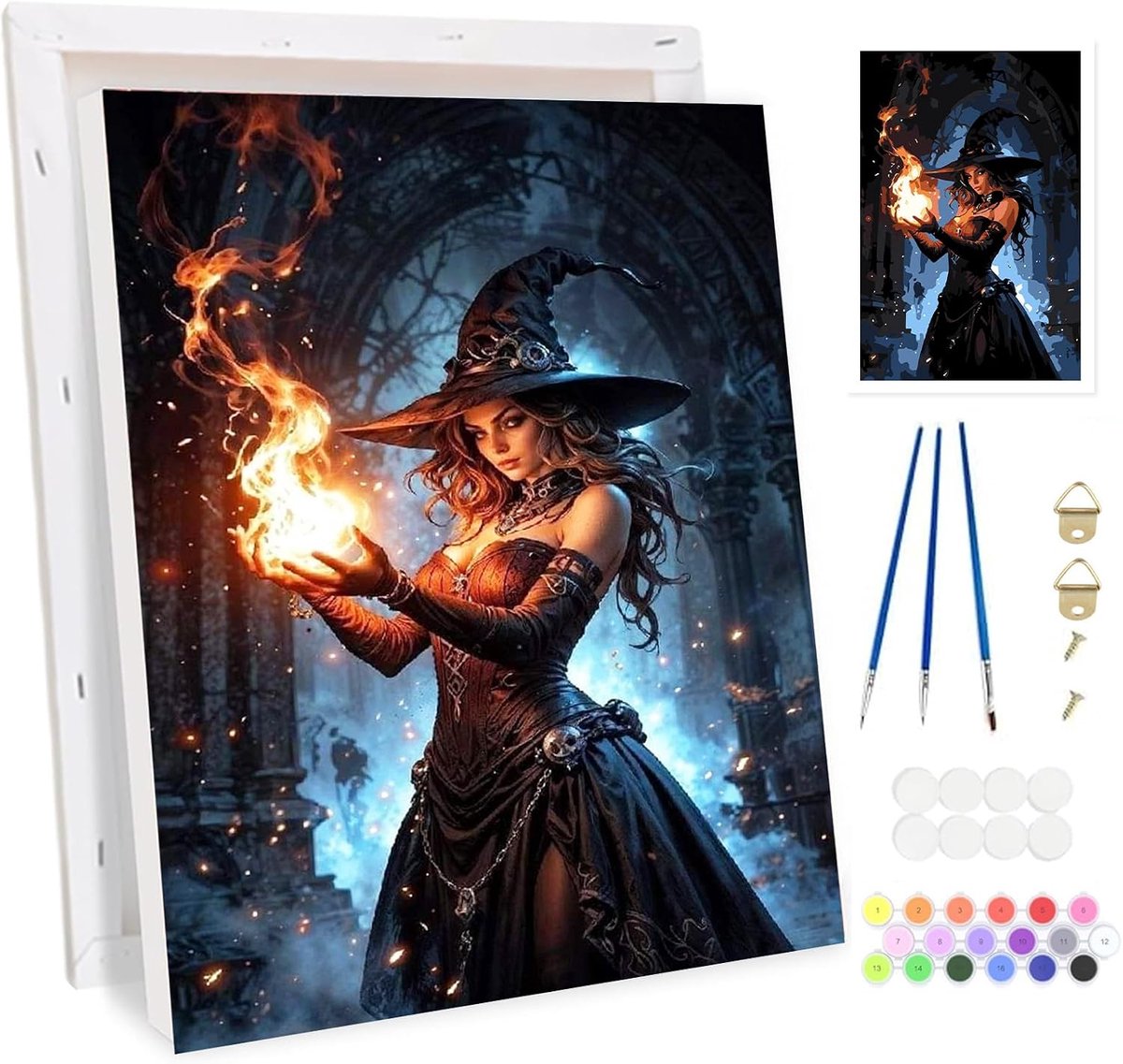 Schilderen op Nummer - Halloween Heks - DIY Canvas Set - Perfect voor Thuis - ShopVlot