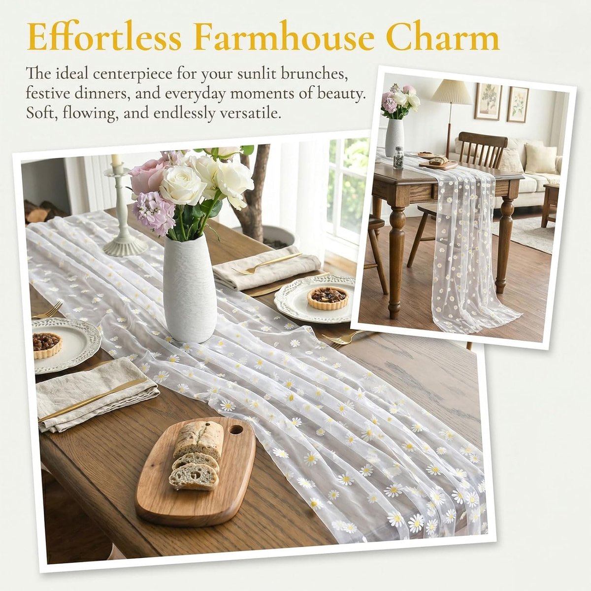 Tafelloper chiffon 73 x 275 cm - witte decoratie - elegant voor feestjes - veelzijdig gebruik - ShopVlot