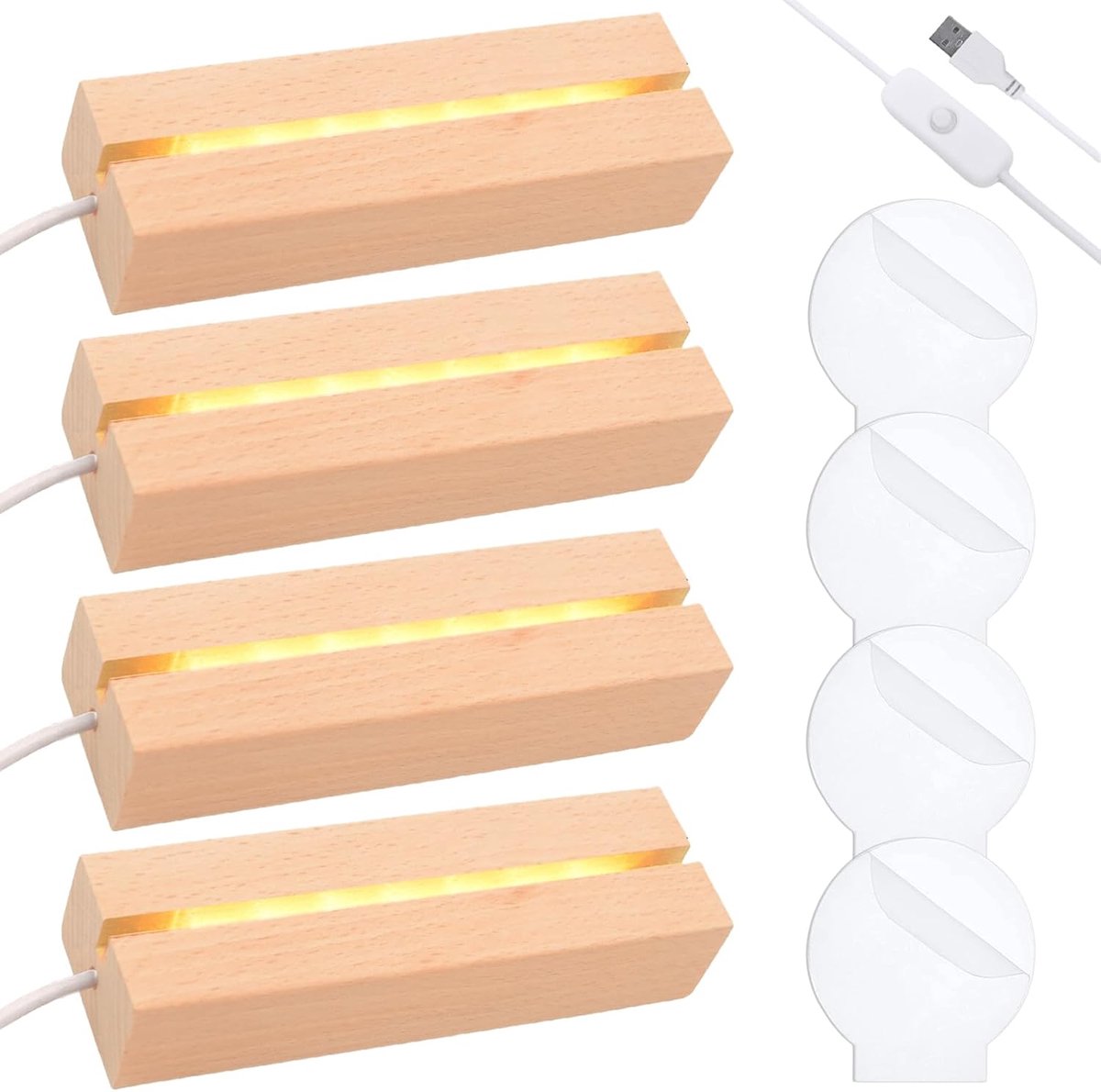 LED voetstukken 15 cm - houten basis - warm licht - perfect voor glaskunst - ShopVlot