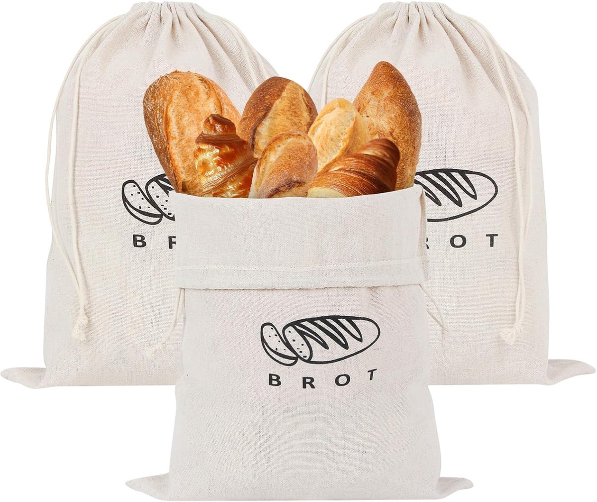 Linnen broodzakken 3 stuks - 40 x 30 cm - herbruikbaar - ideaal voor vers brood - ShopVlot