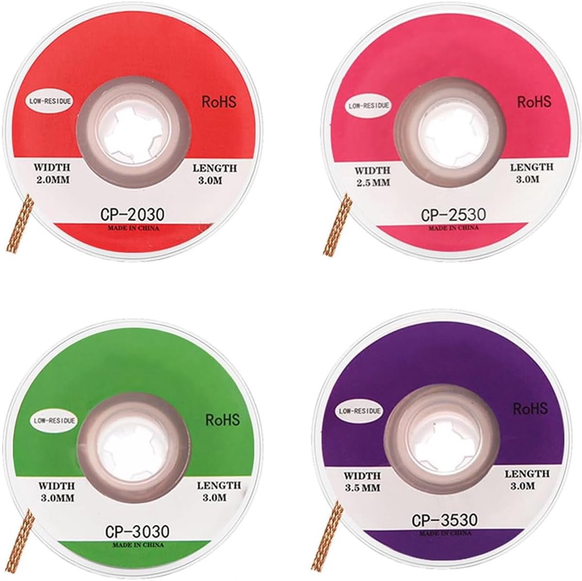 Desoldering Braid Set 4-Delig - 2 mm/2.5 mm/3 mm/3.5 mm - Koper - Eenvoudig soldeer verwijderen - ShopVlot