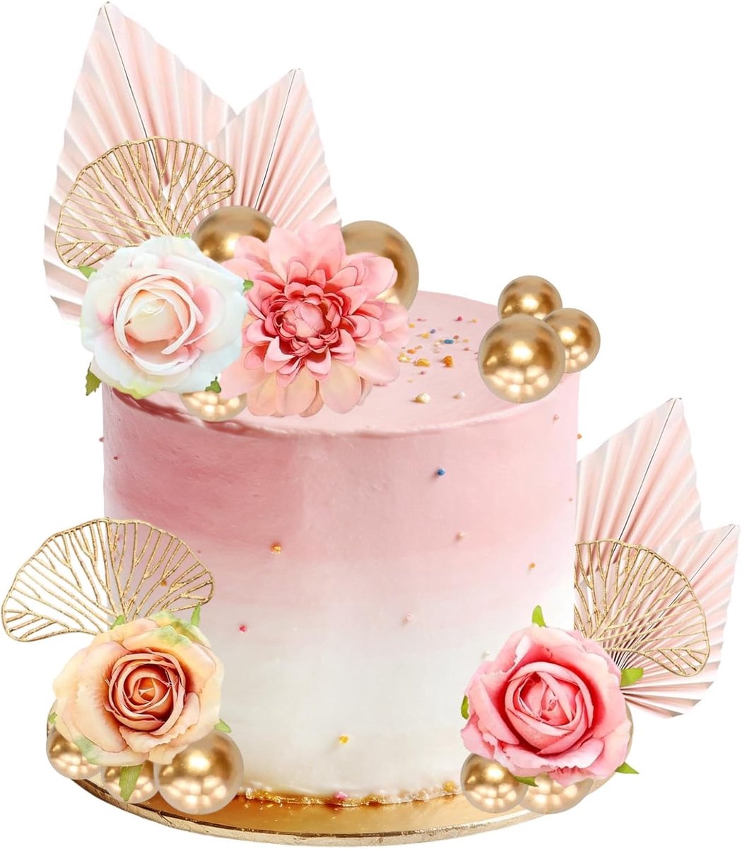 Cake Decoratie Set 19 Stuks - Boho Rozen en Ginkgo Blad - Feestelijk en Creatief - ShopVlot