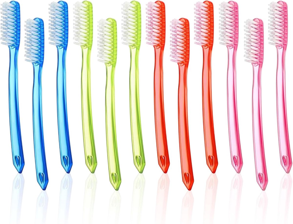 Tandenborstels 12 stuks - extra harde nylon haren - praktische set voor volwassenen - ideaal voor thuis en op reis - ShopVlot
