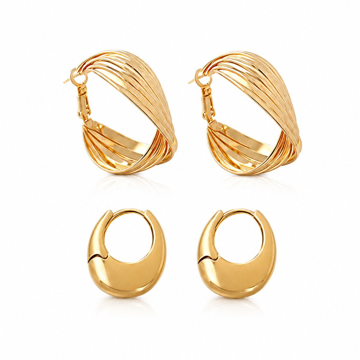 Helin Life tweedelige oorbellenset voor dames – gouden oorbellen,-gedraaide oorbellen-ronde oorbellen-trendy sieraden-cadeaus voor dames
