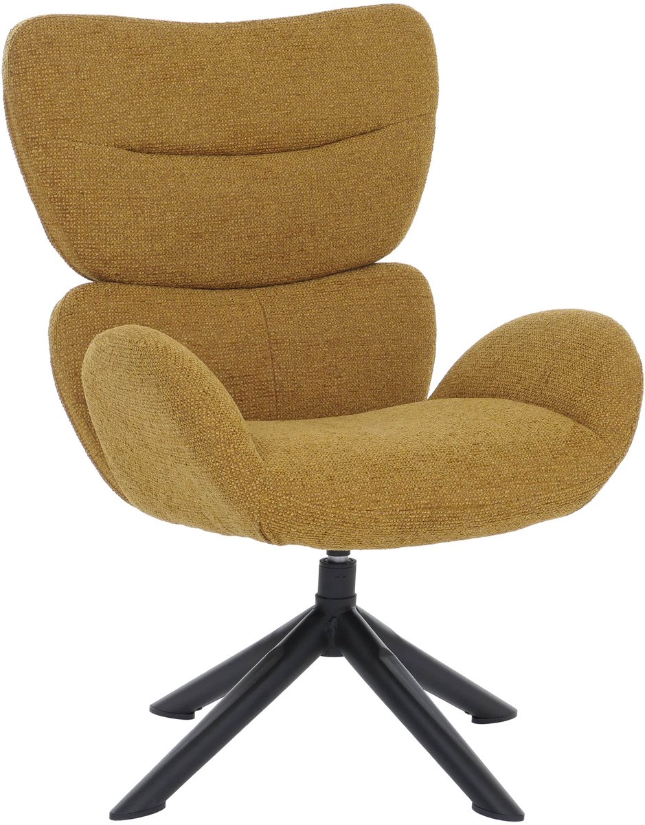 MCW Loungestoel MCW-Q53, fauteuil, loungestoel, eetkamerstoel, draaibaar, metaal, chenille (420 g/m²) ~ mosterdgeel