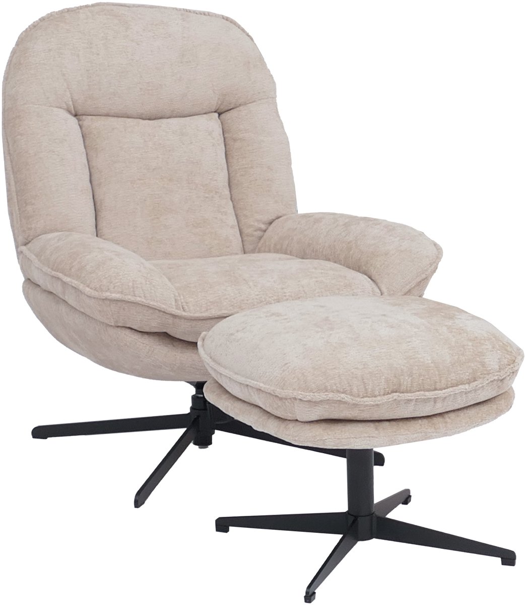 MCW Relaxfauteuil met voetenbank MCW-P32, tv-fauteuil Nosag-vering, draaibaar Metaal Stof/textiel Chenille (370 g/m²) ~ crème