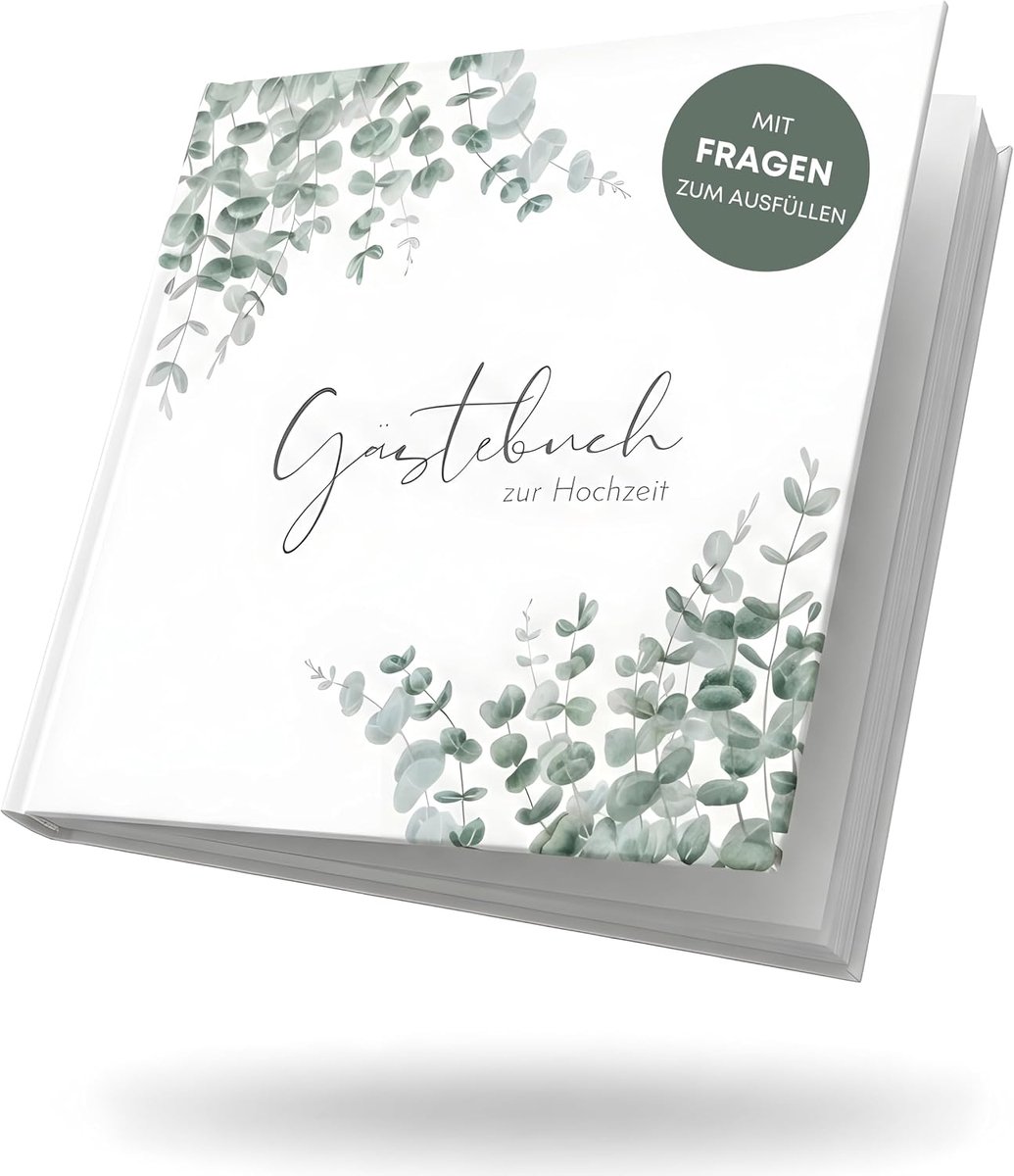 Trouwen gastenboek met vragen - Eucalyptus design - 88 dubbele pagina's - Voor onvergetelijke herinneringen - ShopVlot