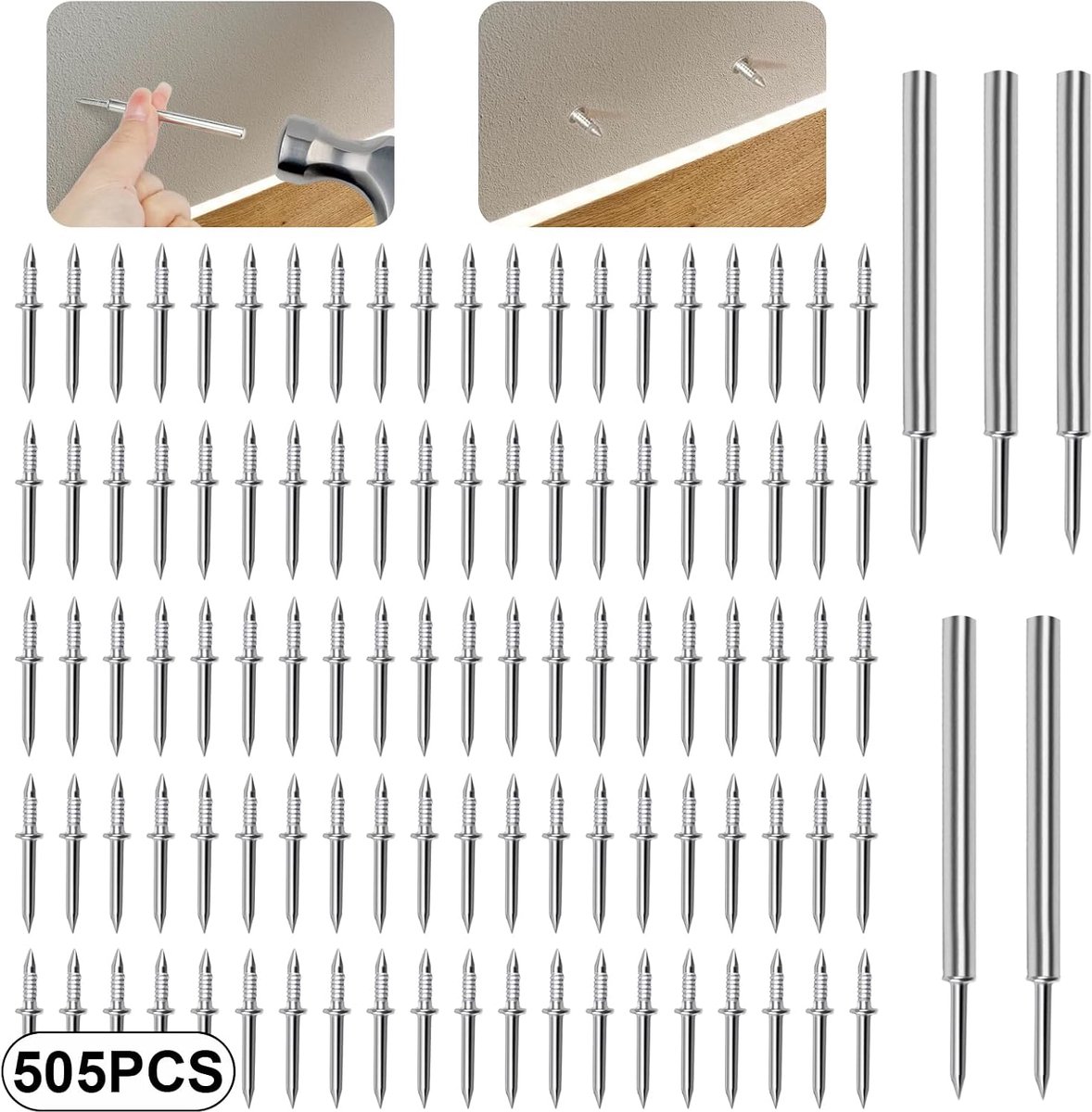Dubbelkopse wandnagels 500 stuks - 27mm - naald met hulpstuk - ideaal voor doe-het-zelf projecten - ShopVlot