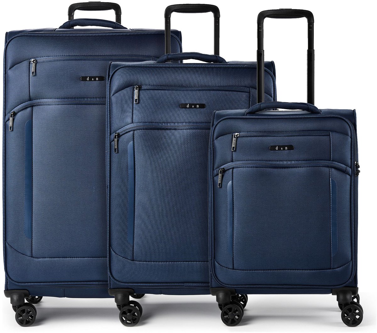 d & n Travel Line 9804 4 wielen Kofferset 3-delig met uitbreidingsplooi - Zachte bagage - TSA slot - dark blue