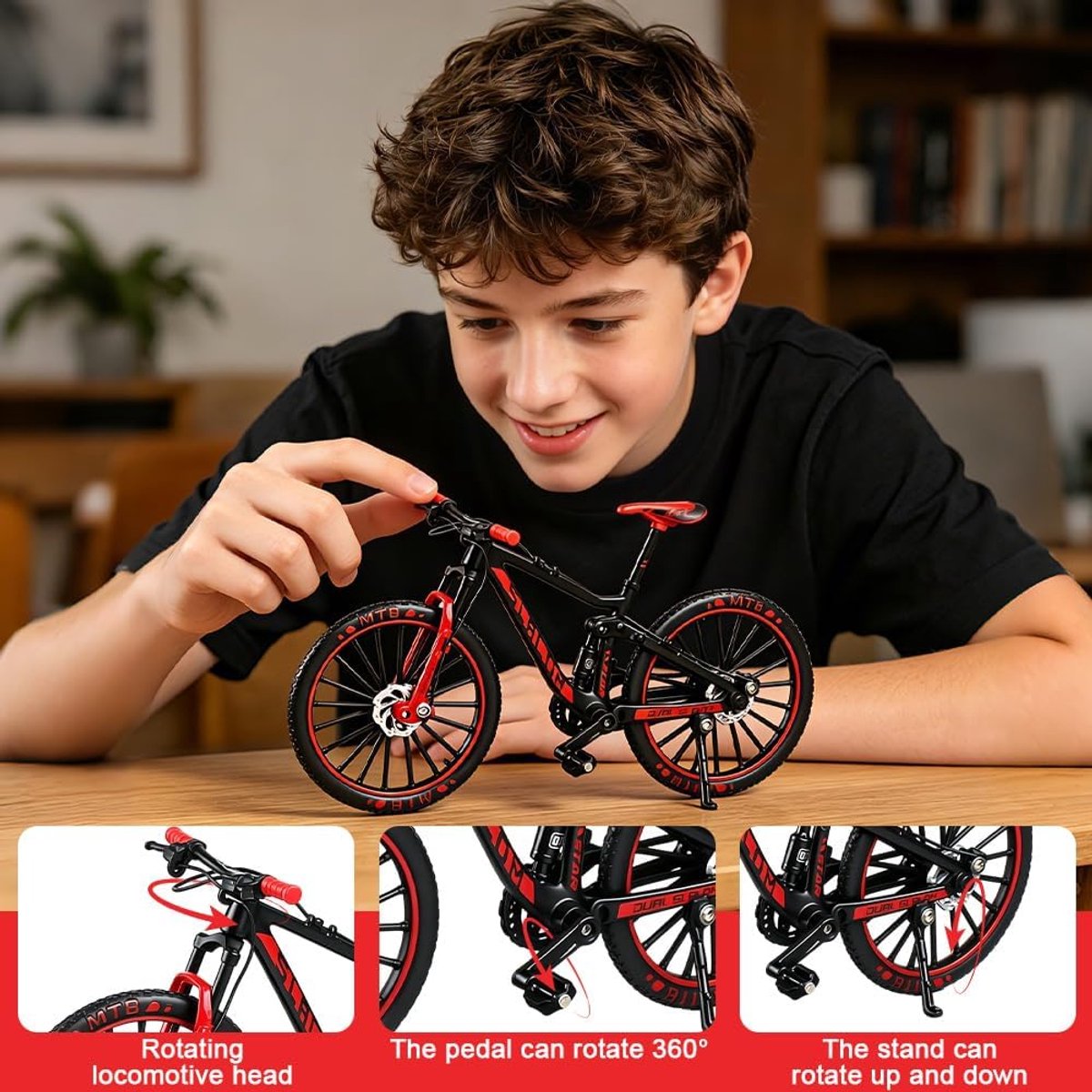 Mini-vingerfiets 1:10 - miniatuurfiets - zwart en zilver - creatief cadeau voor thuis of kantoor - ShopVlot