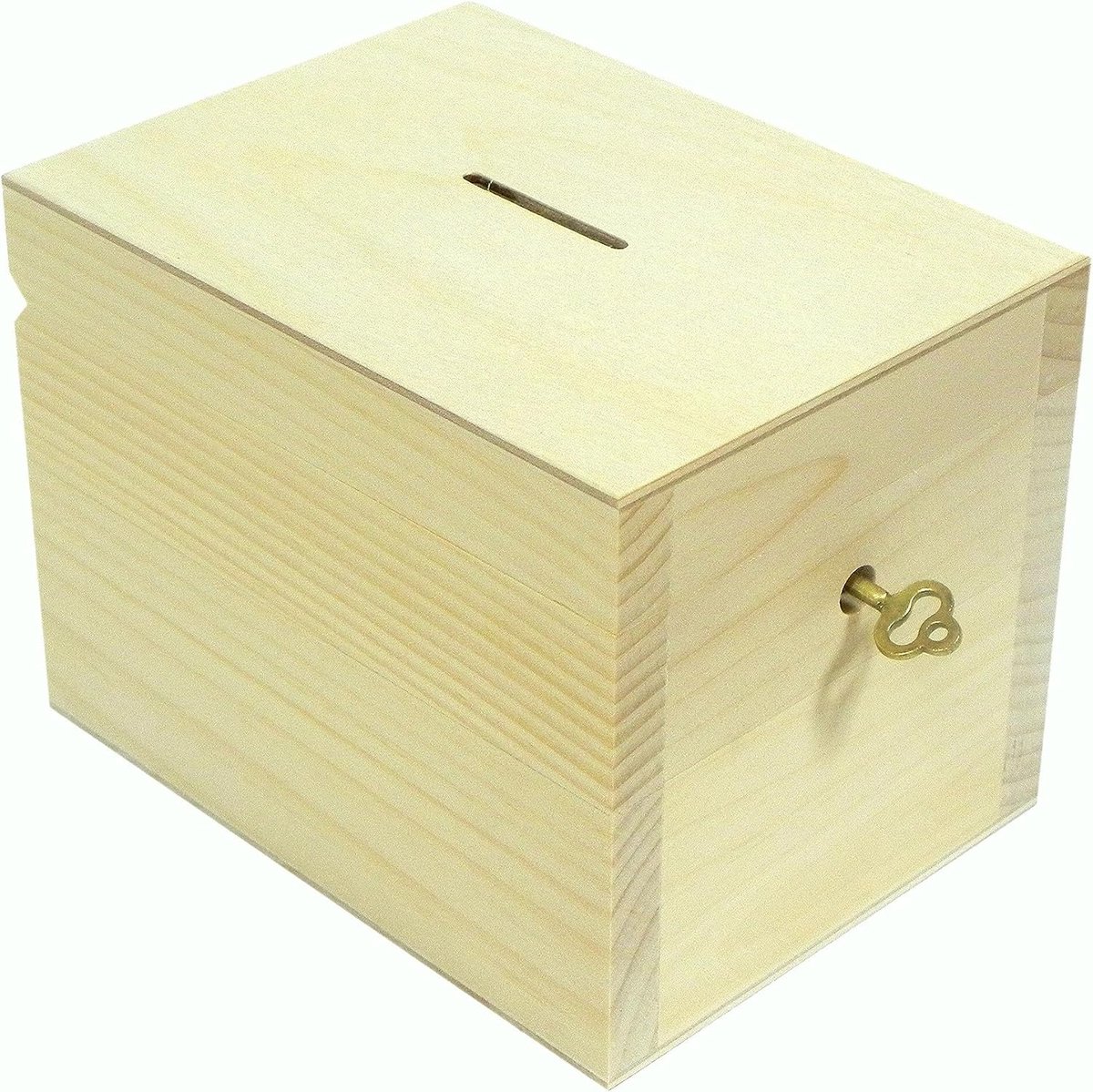 Spaarpot met sleutel - Houten spaarpot - Minimalistisch design - Ideaal voor decoupage en pyrogravure - ShopVlot