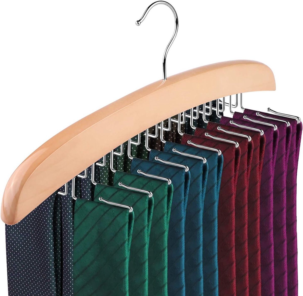 Dashouder 24 opbergcapaciteit - Houten en verchroomd - Organizer voor dassen en accessoires - ShopVlot