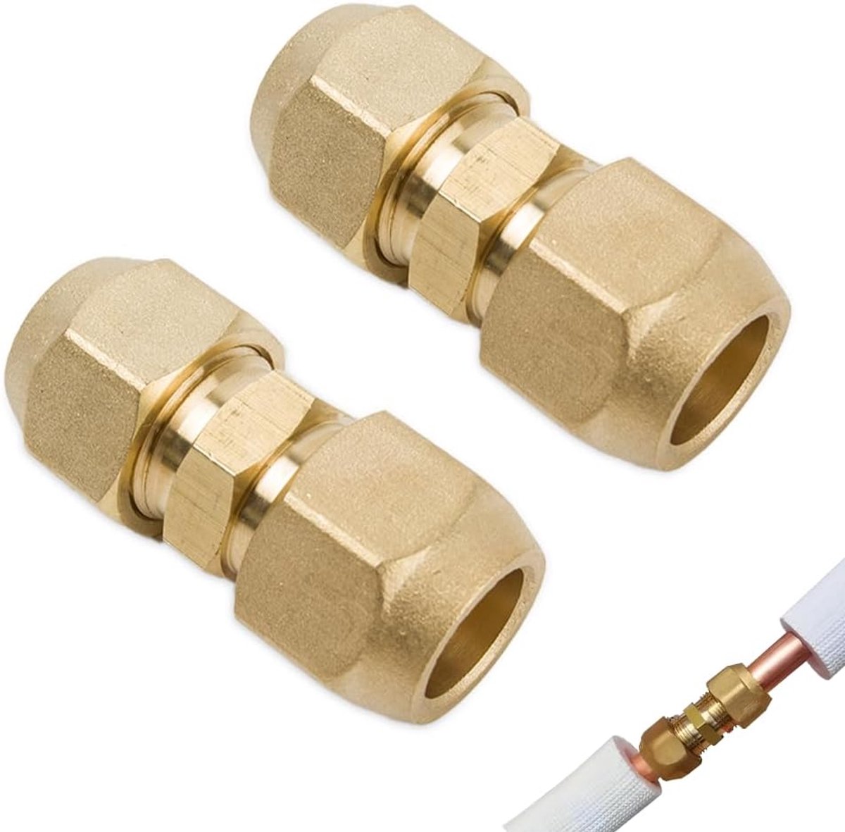Airconditioning Split Aansluitnippelset 1/4 Inch - Dubbele Nippel van Messing - Voor Koperbuizen - ShopVlot