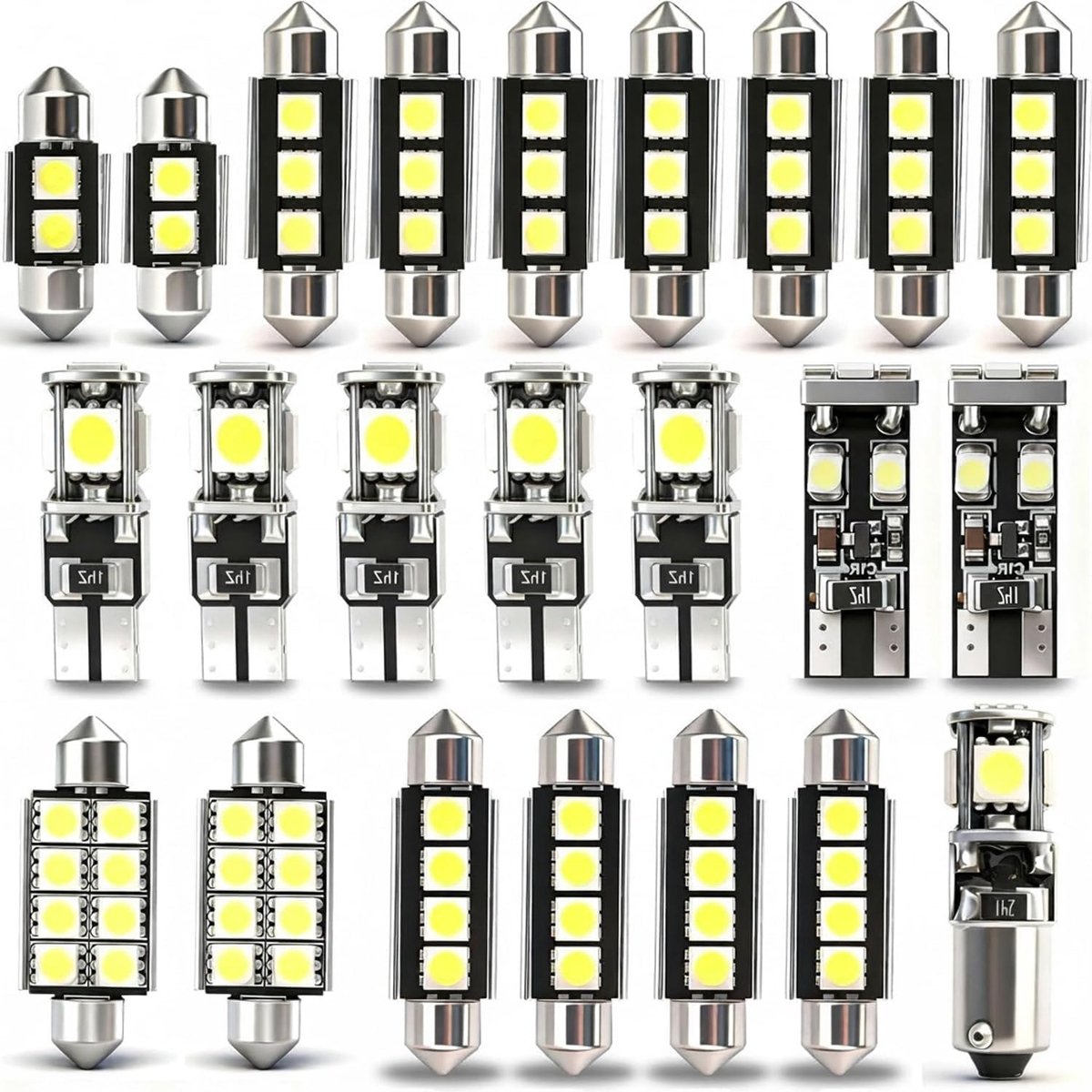 Led-nachtlampje voor auto, set van 23 stuks, foutvrij, led-nachtlampje voor auto, 12 V, xenonwit, 6000 K, T10, W5W, C5W, 31/36/42 mm, verlichting binnenverlichting, auto, plafondlamp, koffiebruin