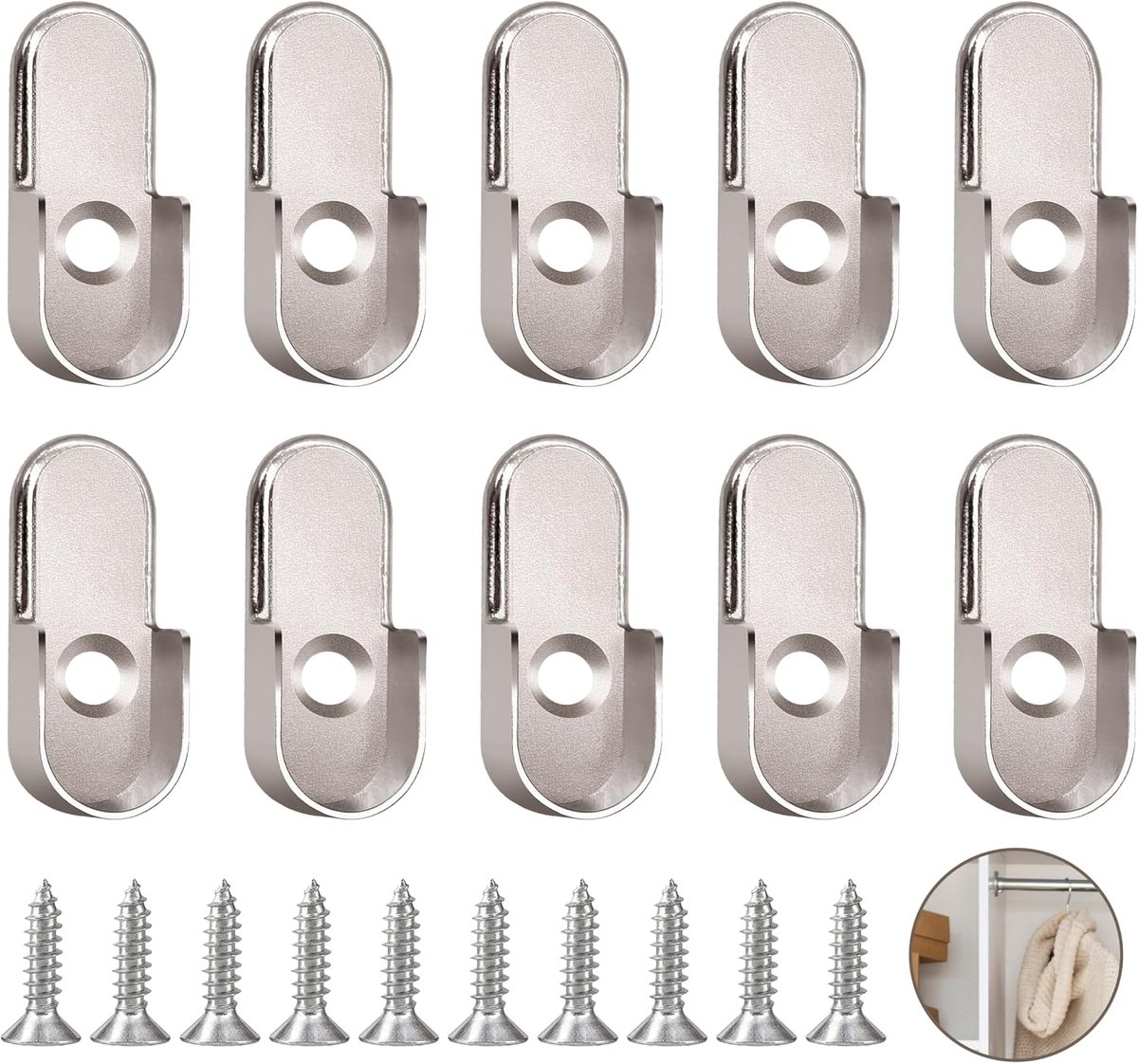 10 stuks kledingstanghouders, garderobestangen, houder, kastbuislagers, ovale houders, kast, flens, zithouder, kastbuislagers, stanghouder, ronde buishouder met schroeven, eenvoudige montage