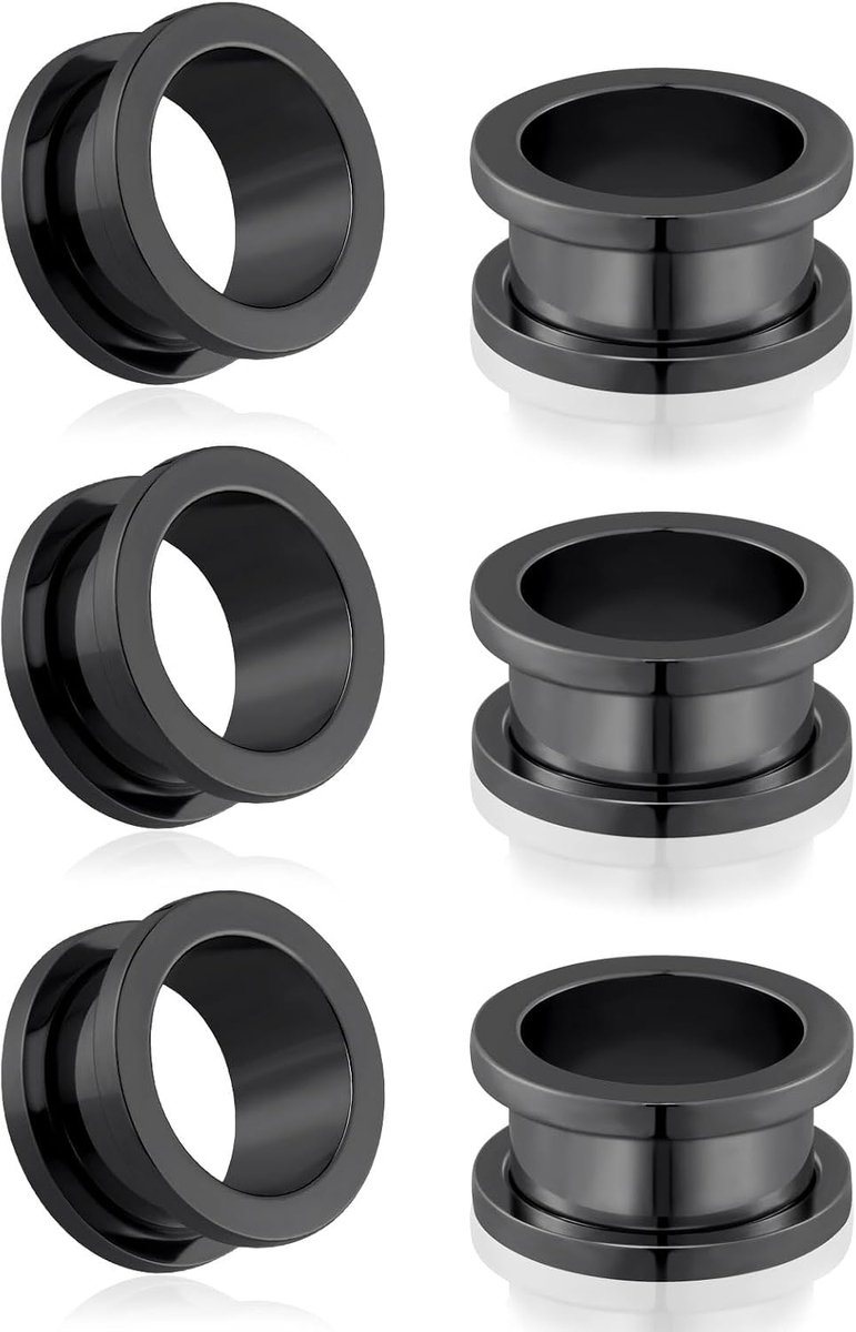 Tunnelset, flesh oorgauges, double flared stretching, schroef, klassieke oorexpanders, voor dames en heren, 3 tot 25 mm