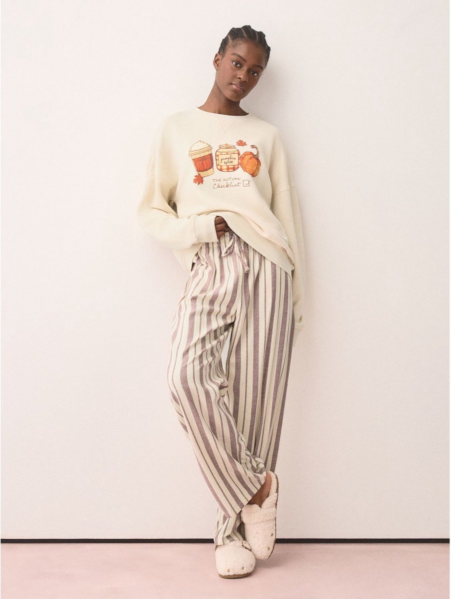 Next - Dames - Set van sweatshirt en broek van flanel - Tall - Crème