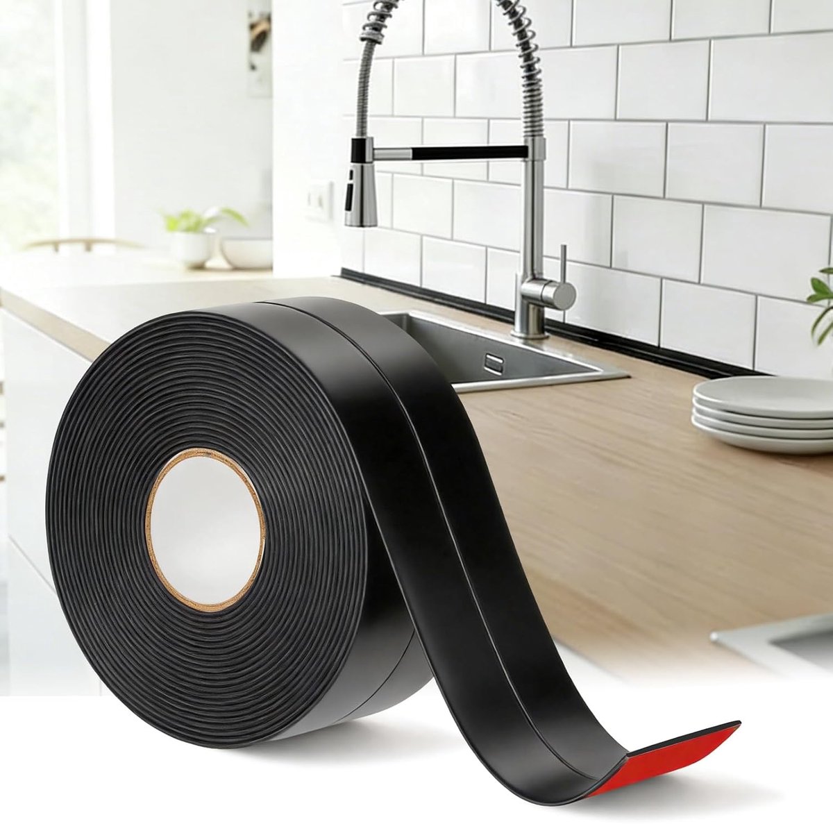 afdichtingstape, 38 mm x 7 m, zelfklevend, zwart, afdichtingstape voor badkamer en keuken, geschikt voor gootstenen, wastafel, badkuip, toilet