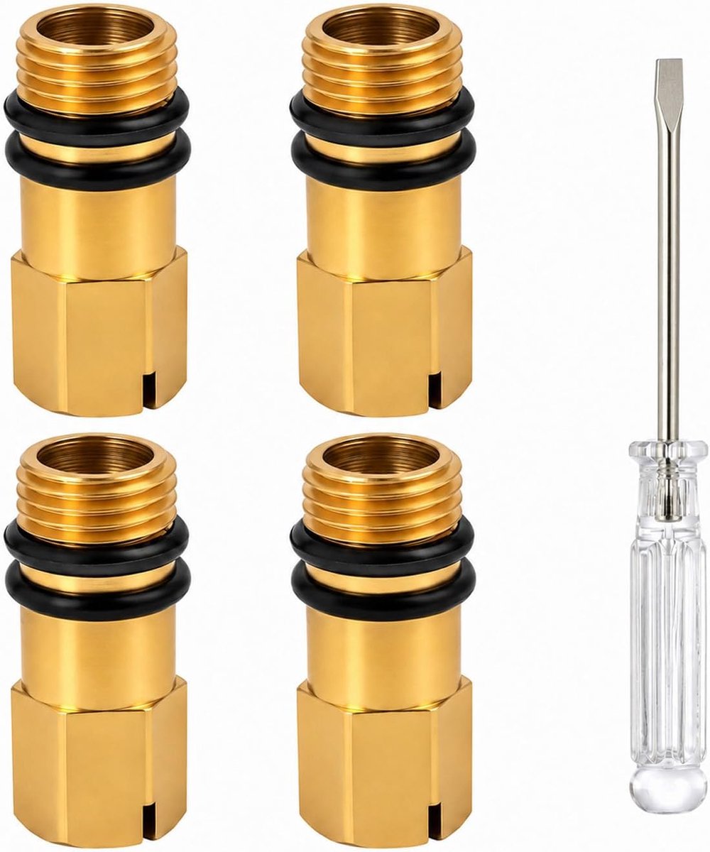 4 stuks afsluitdoppen voor kraan + kruiskopschroevendraaier - voor doorgang bicabine (warm/koud water) naar eengreep, M10-schroefdraad, voor keuken, badkamer, wastafel, messing