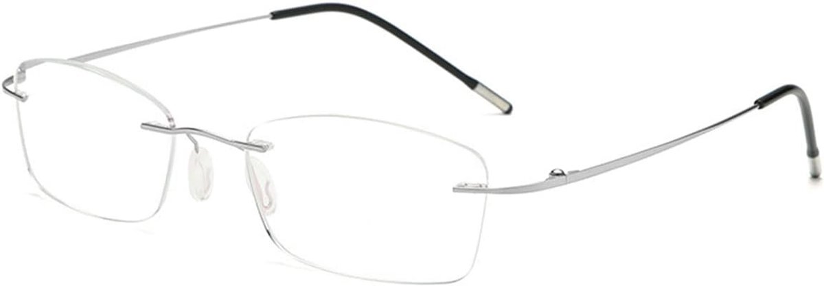 Titanium randloze leesbril, blauwlichtfilter, voor heren en dames, ultralicht, frameloze leesbril, leeshulp, werkbril, anti-vermoeidheidsbril met sterkte 0,0, 1,0, 1,5, 2,0, 2,5, 3,0, 3,5, 4,0