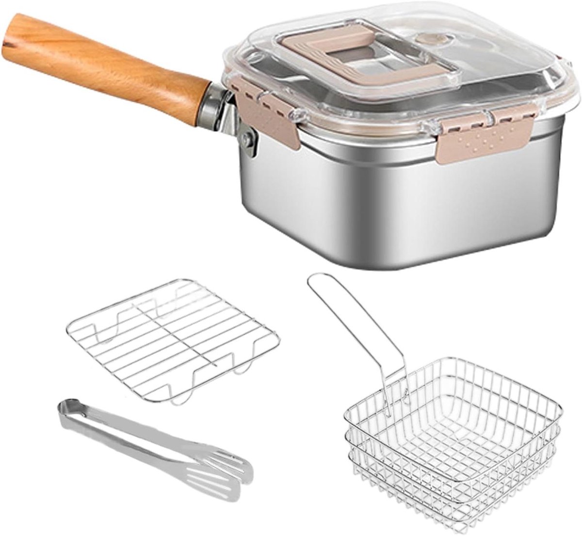 Friteuse Set - Frituurpan met mand - Thuis koken - Draagbaar ontwerp - 20.5x20.5x11.5cm - Zilver