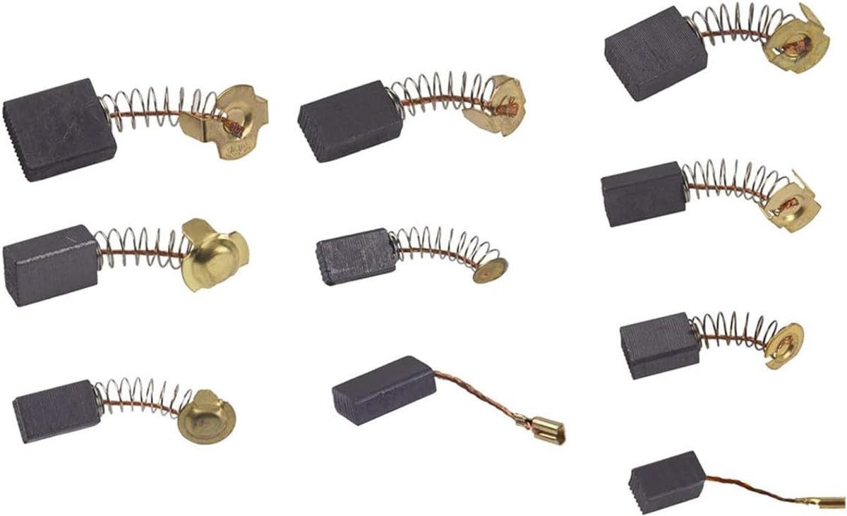 40-pack vervangende koolborstels voor elektrisch gereedschap, 10 maten, universele boormachine, zaag, slijper, duurzaam grafietmateriaal, gevlochten koperdraad, PVC-opbergdoos