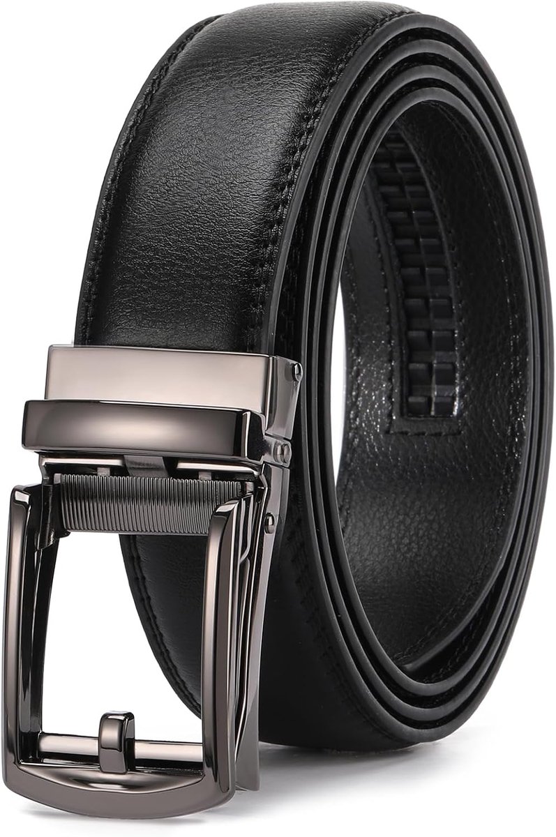 Herenriem van leer, zonder gaten met automatische gesp, riem 35 mm voor kleding en vrije tijd, cadeau voor mannen