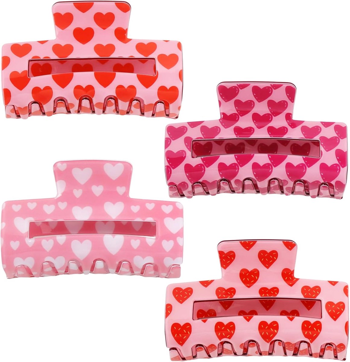 Haarspelden, roze, vierkant hartpatroon, haarklemmen voor dames, 8,3 x 5 cm, antislip en duurzaam, sterke grip, schattige bananenclips voor vrouwen en meisjes, dik dun haar