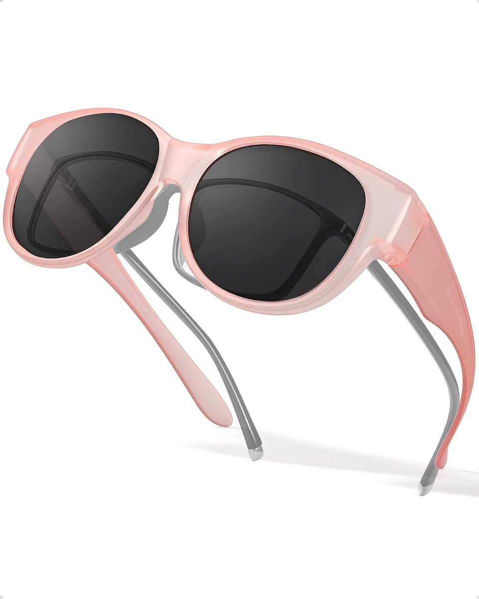 Gepolariseerde Fitover zonnebril voor dames, trendy ronde montuur, draag over glazen met uv-bescherming