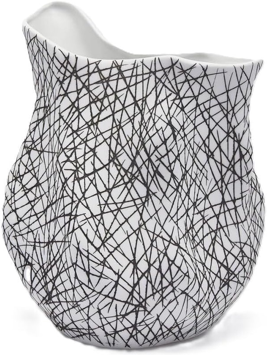 Vaas porselein 25cm - wit-zwart - elegant design - perfect voor bloemen - SnelShoppen