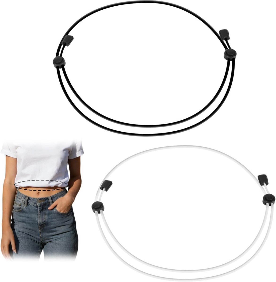 2st Blouse-Instopbanden voor Dames, Verstelbare Elastische Tailleband voor Crop Tops en Truien Stretchband Om Je Kledingstijl Te Veranderen (Zwart en Wit)