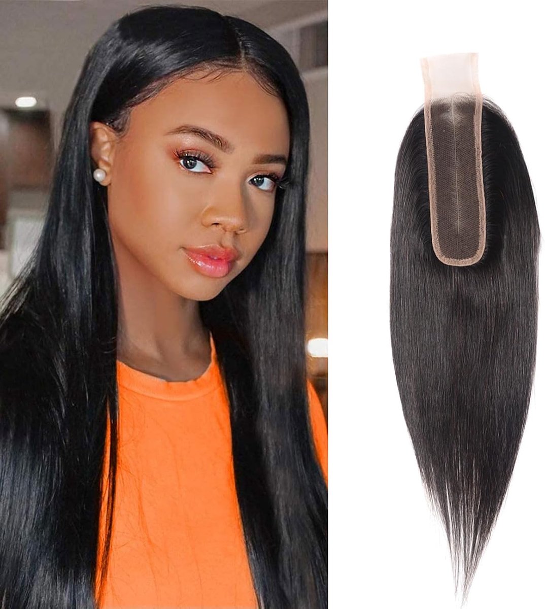 2x6 Lace Closure Human Hair 10 Inch 10a Unprocessed Brazilian Straight Closures with Baby Hair Transparent Lace Natural Hairline Free Part Sew in Natural Color for Women