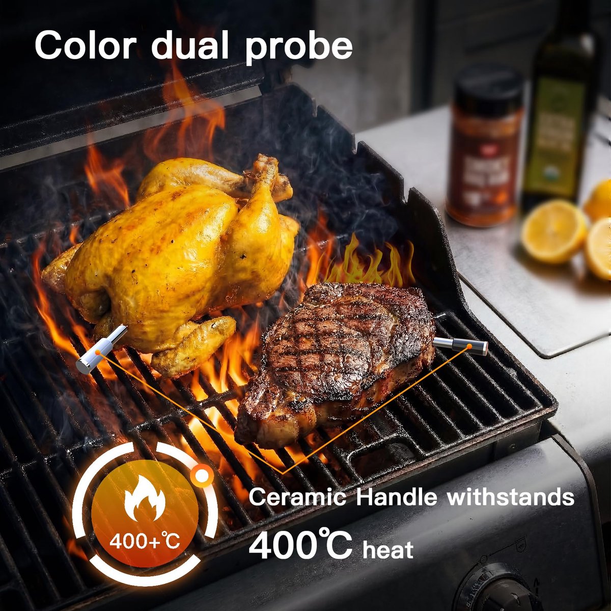 Draadloze vleesthermometer met 2 sondes - app bediening - alarm voor grill en oven - SnelShoppen