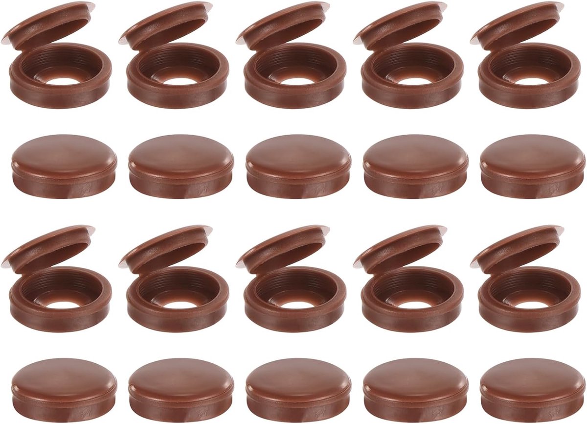 50 stuks schroefdoppen, 5,3 mm ID, pvc-schroefafdekkingen met scharnier voor het afdekken van schroefkoppen (donkerbruin)