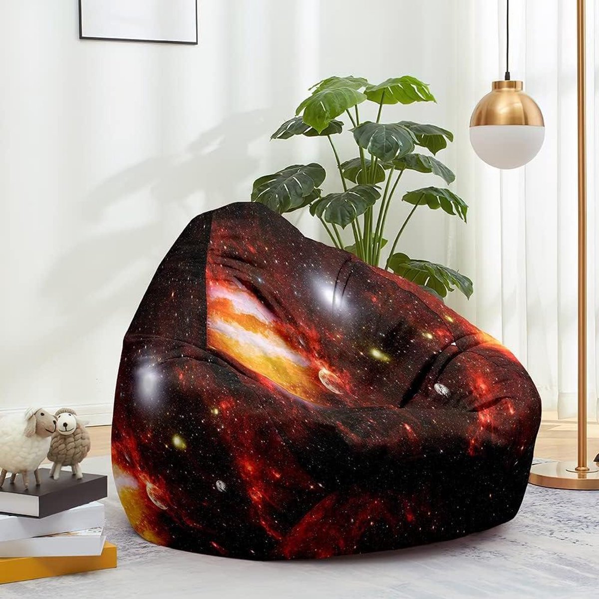 Zitzakhoes Zonder Vulling - Stoelhoes Opbergzak - Speelgoed Opbergen - Met Hoge Rug - 80 x 90 cm - Sterrenstelsel
