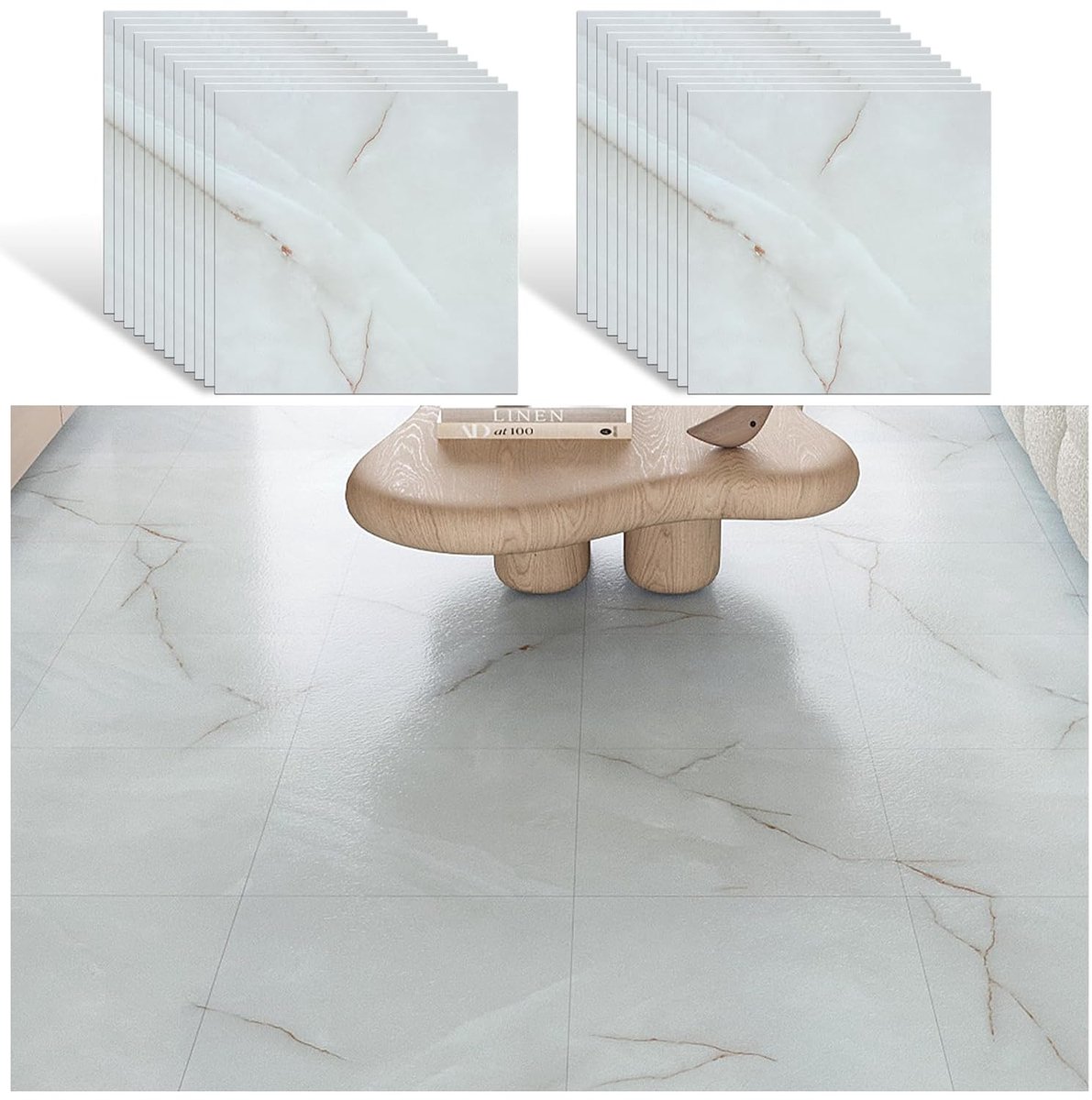 Witgouden marmeren vloertegels, mistige grijze vinylvloeren, plakkende vloertegels voor keukenstickers, badkamer, zelfklevende marmeren stickers, woonkamer, garage, 30 cm x 30 cm, 24 stuks
