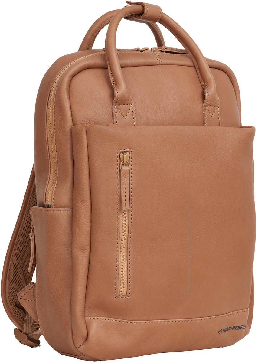 New Rebels Obsidian Miami Camel Leren Laptoprugzak 13 inch Premium Werktas Schooltas Business 10 Liter Echt Leer