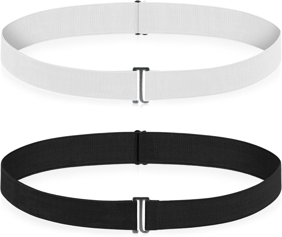 2 stuks onzichtbare damesriem, verstelbare riem, elastische tailleriem, damesriem met platte kunststof gesp, voor jeans, broeken, jurken (zwart en wit)