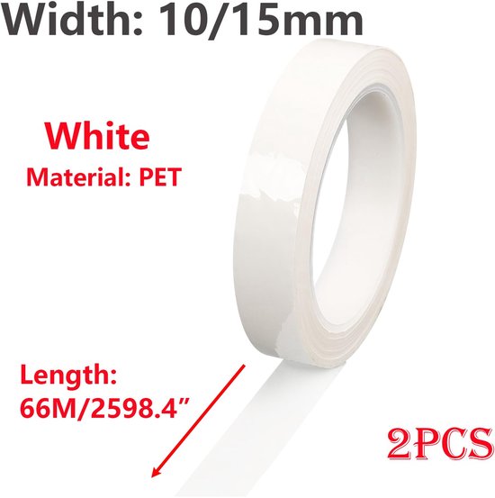 Isolatietape, 10 mm x 66 m Positioneringstape Mylar Tape, Zelfklevend Tape voor Whiteboard, Etiket, Decoratie, Wit — afbeelding 5