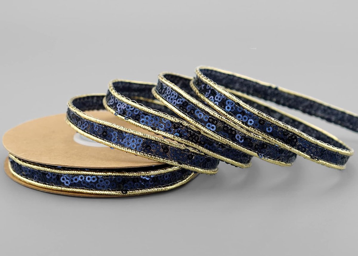 5 m x 10 mm pailletten band blauw decoratief lint glanzend lint met glitter glans briljant geschenklint glinsterend Lurex om te versieren knutselen Kerstmis feest
