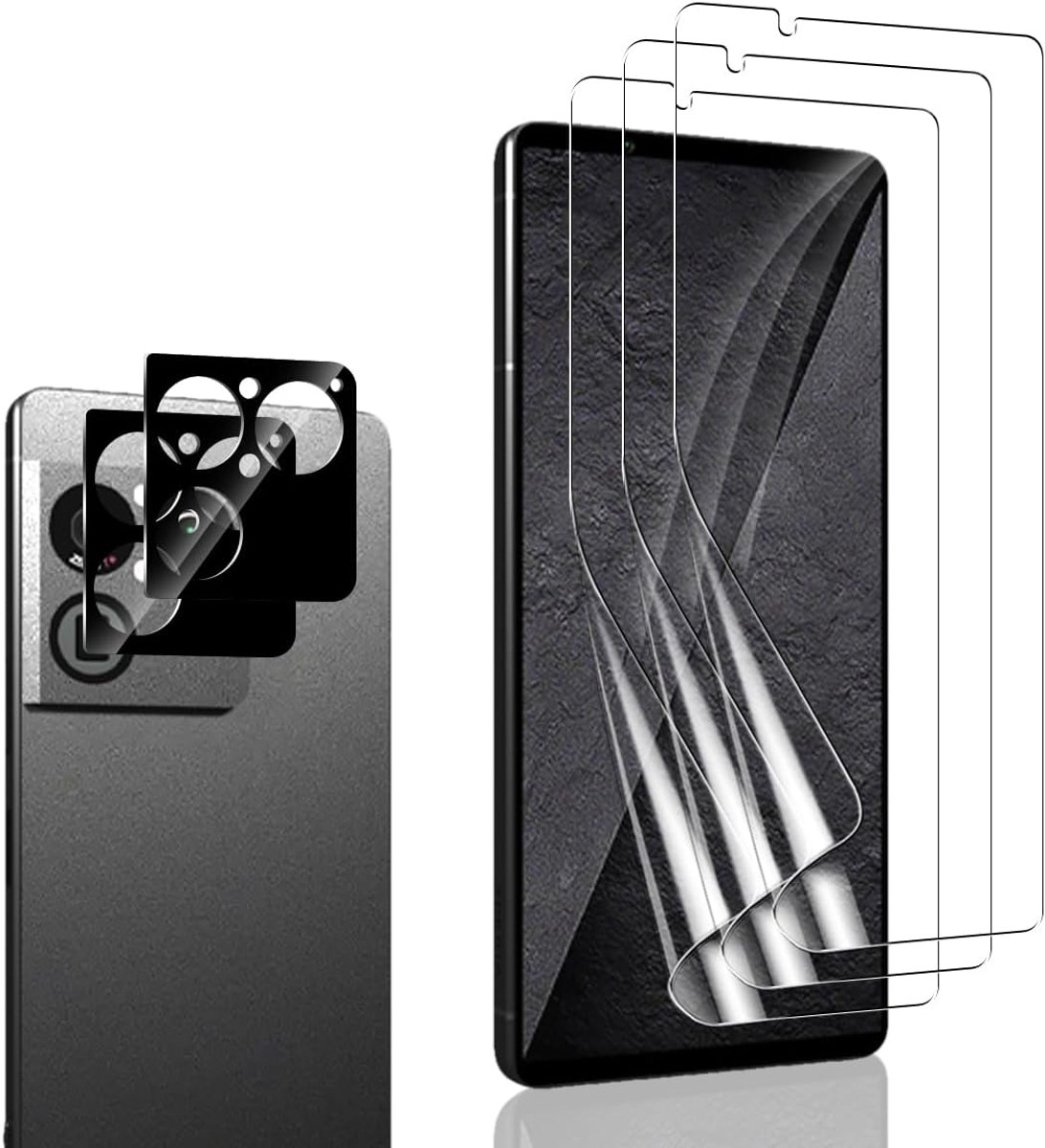 Displaybeschermfolie voor Sony Xperia 1 VIII, TPU-folie, 3 stuks en screenprotector van gehard glas, camera, 2 stuks, volledige afdekking, krasbestendig, HD, zonder luchtbellen