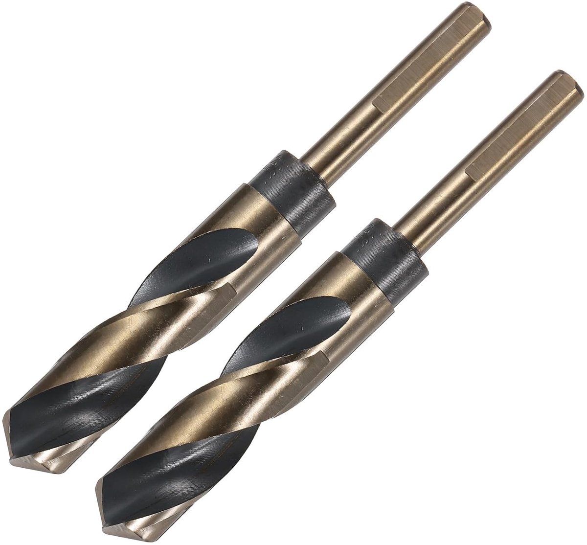 Spiraalboren, 2 stuks, verlaagde schacht, 20 mm, zwart, nitride & goud, titanium gecoat, hogesnelheidsstaal, 4341, met 10 mm schacht voor roestvrij stalen legering, metaal, kunststof, hout