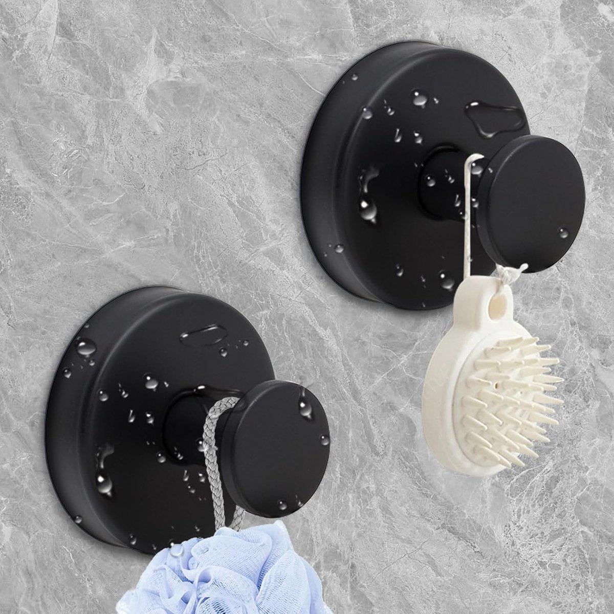 2 stuks zuignap haak, zonder boren, verwijderbare en herbruikbare haken, haken zuignap voor wanddoek douche badkamer tegels deur glas keukenraam, draagvermogen 10kg (zwart)