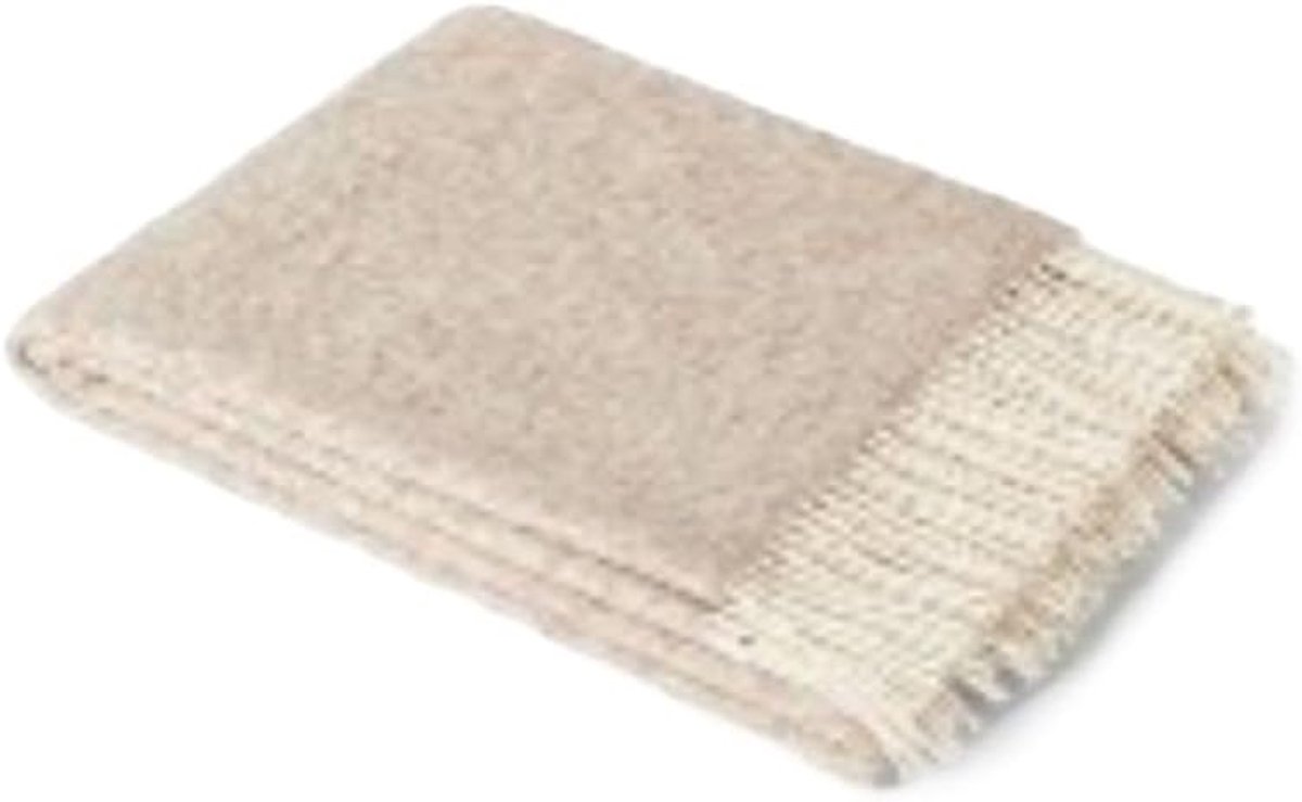 Plaid-mohair dekentje 140x180cm - taupe-wit - warm en zacht - perfect voor op de bank - SnelShoppen