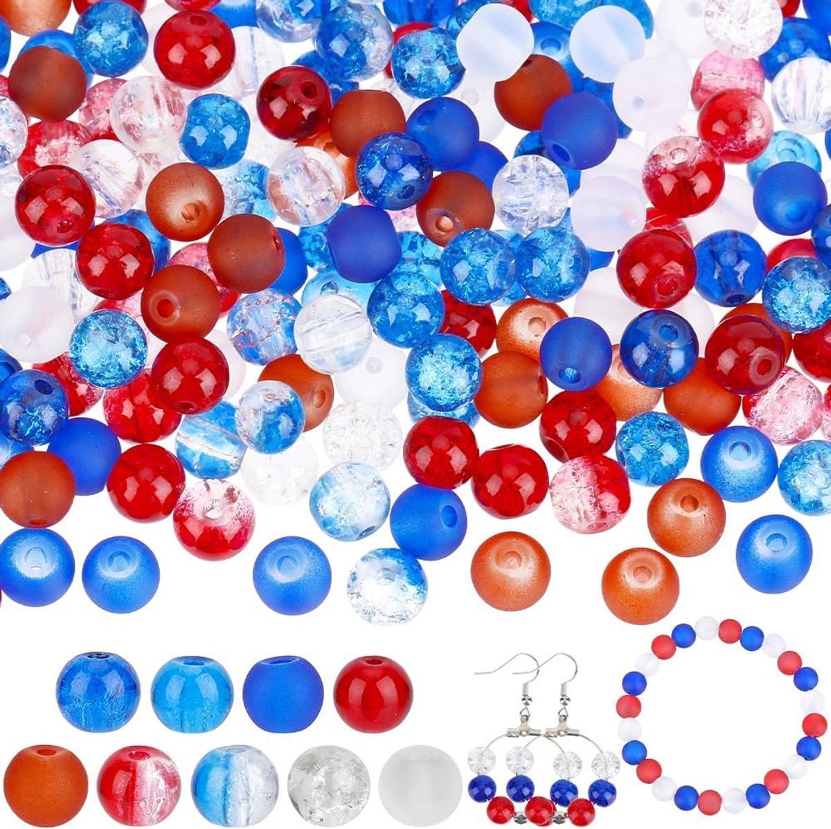 Kralen Rood Witblauw Ronde Transparante Kristal Gemengde losse spacer kralen Bulk voor sieraden maken Armbanden Ketting Onafhankelijkheidsdag DIY Knut