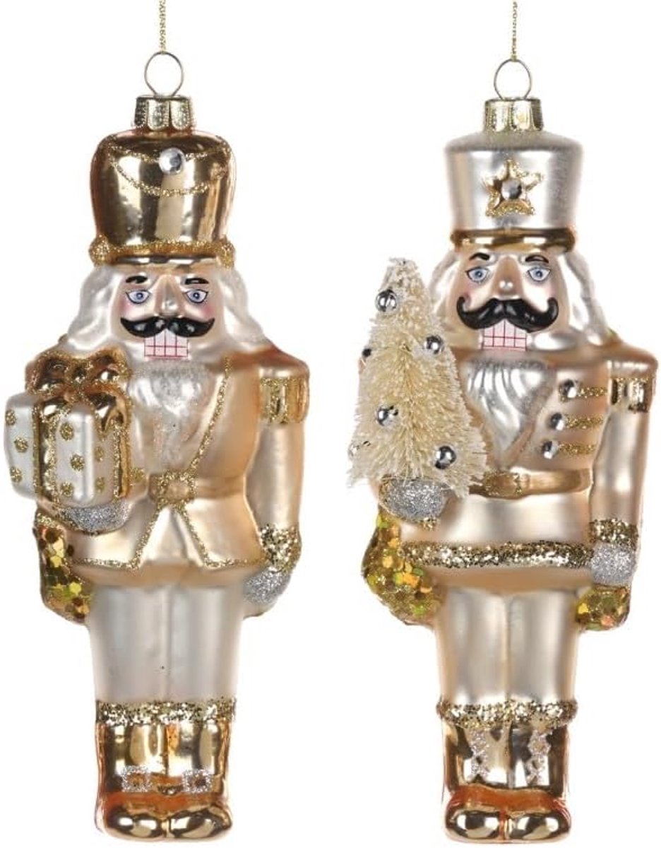 Kersthanger notenkraker crème-goud 17,5 cm - set van 2 - decoratief - perfect voor kerstversiering - SnelShoppen