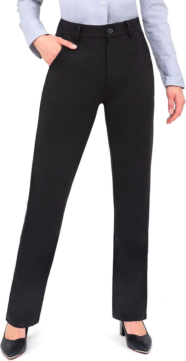Kostuumbroek Dames Zwart Zakelijk Kantoor Vrijetijdsbroek Met Zakken,Recht en Kreukvrij, Modieus en Elegant Royaal