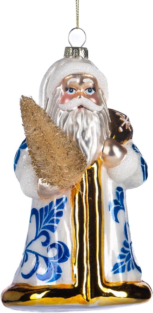 Kersthanger Santa Claus - Glas Wit-Goud-Blauw - 17,5 cm - SnelShoppen
