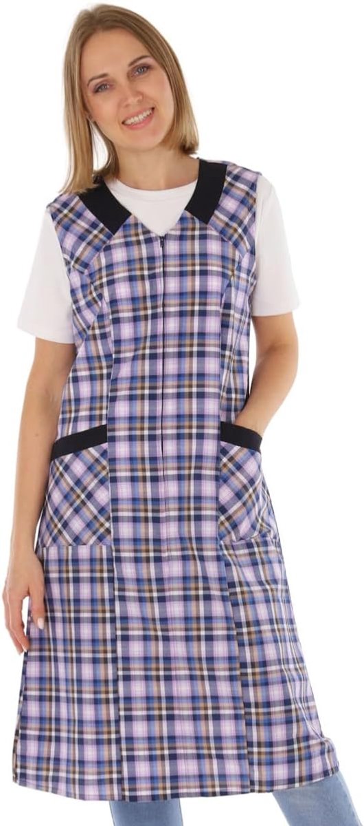 Ritsjas met ritssluiting voor dames - schort zonder arm - kookschort - huishoudschort - schort voor dames, geruit - katoen/polyester